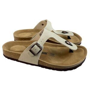Cushionaire Leah Women’s Thong Sandals 9.5M Beige Cork Footbed Comfort Flats